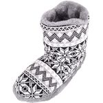 SNUGRUGS Mens Knitted Style Slipper Boots/Booties with Warm Faux Fur Lining - Grey/White - 9 UK