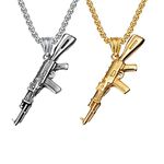 Liitata 2 Pcs Gun Necklace Army Rifle Pendant Necklace Military Weapon Necklace Gothic Rock Punk Chain Necklace for Men - Gold Silver Style 2