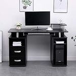 Home Source Apollo Computer Desk PC Laptop Table Home Office Study Gaming Workstation Unit, Wood, Black