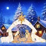 Baquler 4.5 Ft Lighted Outdoor Nativity Scene for Christmas Holy Family Nativity Yard Set Christmas Decoration Large Jesus Nativity Yard Display Set with LED Light for Xmas Lawn Garden Holiday Decor