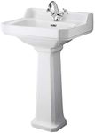 Milano Richmond - White Traditional 560mm x 450mm Full Pedestal Bathroom Basin Sink - 1 Tap Hole