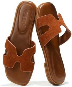 Project Cloud Fashion Flat Summer Sandals for Women 2025 - Leather Womens Sandals Comfortable Memory Foam Slides for Women Footwear - Mules Women's Sandals - Walking Sandals Women (Jannel, Brwn, 8)