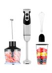 MegaWise Hand Blender Black 5-in-1 immersion Blender12 Speeds and Turbo Mode, Titanium Steel Blades, Handle, with Whisk, Chopper/Grinder Bowl and Beaker/Measuring Cup