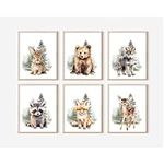 Woodland Animal Nursery Wall Art Decor Set of 6 Baby Boys Room Wall Art Forest Animal Canvas Wall Decor Kids Art Prints Watercolor Bear Deer Fox Pictures Artwork for Bedroom 8x10 Inch Unframed