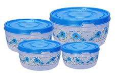 Kuber Industries Floral Microwave Safe Transparent Plastic Food Storage Containers Kitchen Containers with Airtight Lid, Set of 4 (Blue), Standard (HS39KUBMART022305)