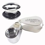 KARTCITY Metal Jeweller LED Microscope/Foldable Lens All Metal Magnifier JewelerLoupe Magnifier with Metal Construction and Optical Glass Jeweler's Lens Eye Loupe 40X x 25 mm