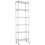 Himimi 6-Tier Wire Shelving Unit with Wheels,Height Adjustable, Heavy Duty Standing Storage Shelf with Hook for Bathroom Kitchen Garage Bedroom Silver