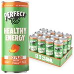 PerfectTed Juicy Peach Healthy Energy Drink | Box of 12x 250ml Cans | All-Natural Energy Drink for Long Lasting Energy and Enhanced Focus | 43KCAL | 80MG Caffeine Per Can