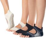 Toesox Grip Half Toe Bellarina 3 Pack Black, Oatmeal, Static Medium