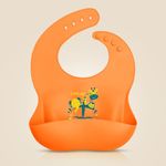 LuvLap Silicone Baby Bib for Feeding & Weaning Babies & Toddlers, Waterproof, Washable & Reusable, Non Messy Easy Cleaning, No Bad Odour, Adjustable Neckline with Buttons (Orange)