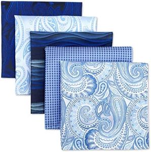 SHLAX&WING 5 Pieces Assorted Mens Silk Pocket Square Handkerchiefs Set Lot 30
