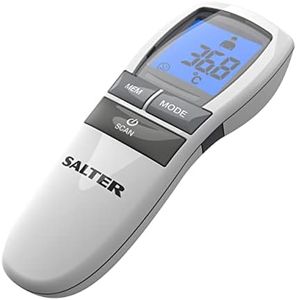 Salter TE-250-EU No Touch Infrared Thermometer, Forehead Mode, Objects and Liquids, Night Mode, Fever Alarm, 30 Memory Recall, One Second Reading, Backlit Display, For Babies/Adults, Instant/Accurate