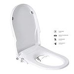 Combined Toilet Seats Bidet with Non Electric Self Cleaning Dual Nozzles Separated Rear & Feminine Natural Water Spray, Soft Closed, Easy DIY Installation (D Shape)