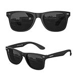 LUENX Polarized Sunglasses for Men Women UV400 Protection Non-mirrored Black Lens Matte Black Square Frame 54MM