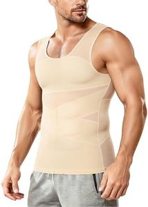 Nebility Mens Compression Shirt for Gynecomastia - Sleeveless Slimming Undershirts Body Shaper Vest Mesh Shapewear Workout Tank Tops Beige