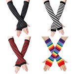 ZOCONE 4 Pairs Striped Arm Warmers Long Fingerless Gloves for Women, Knit Arm Warmers Gloves Fingerless Long Wrist Warmers Autumn Winter Accessories for Women