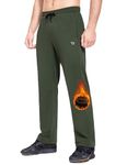 BALEAF Men's Fleece Lined Jogging Bottoms Water Resistant Sweatpants with Zip Pockets Thermal Warm Hiking Joggers Green L