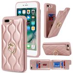 Lipvina for iPhone 7 Plus / 8 Plus Case with Card Holder,Credit Card Holder,Stand Ring Kickstand and RFID Blocking,Shockproof Phone Wallet Cover for Women and Girls(5.5'',Rose Gold Plaid)