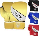 REX Sports Boxing gloves Muay Thai Pad gloves Sparring gloves MMA and Kick Boxing Training gloves 02-08 OZ for Kids (Gold, 4 oz)