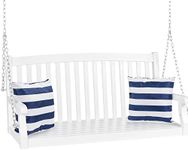 Best Choice Products 48in Wood Porch Swing Outdoor Patio Hanging Bench Chair Furniture for Deck, Garden, Yard w/Mounting Chains, Curved Back Design, 500lb Weight Capacity - White