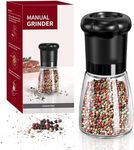 CIRCLE JOY Manual Pepper Grinder, Spice Mill for Professional Chef, Refillable Pepper Shakers with Ceramic Blades, Adjustable Coarseness and BPA-Free 180ml Glass Container, Short Black