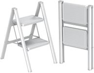 KonpacBHD White Household Two-Step Ladder Unfolds Height 23 Inches, Double-Layer Non-Slip Foot Mats, No Installation, Folding, Easy Storage, Lightweight Ladder Body Bearing 330lb