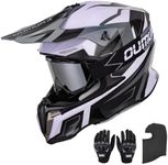 OUMURS Adult ATV Dirt Bike Helmet Dual Visor with Gloves & Mask Adjustable Sun Visor Motorcycle Adult Helmet Off-Road Motocross Downhill Moped MX for Unisex-Adult - White-Gray, M