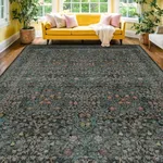 Vintage Dark Green Living Room Rug,