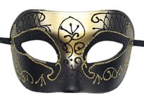 Coolwife Mens Masquerade Mask Venetian Halloween Costume Mardi Gras Party Mask (A Black-Gold)