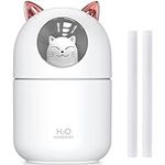 Cute Cat Humidifier, Portable Mini Humidifier, Personal Cool Mist Humidifiers for Bedroom Quiet, 2 Spray Modes, Auto Shut- Off, Desk Humidifier with Night Light for Baby Plant 300ml Car Humidifiers