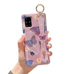 Lastma for Samsung Galaxy A71 5G Case [Not 4G & UW Verizon] Cute with Wrist Strap Kickstand Glitter Bling IMD Soft TPU Shockproof Protective Phone Cases Cover for Girls and Women - Purple Butterfly