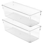 Amtido Drawer Organiser Tray Set - Clear Plastic Containers for Kitchen Utensils, Cosmetics, Food, and Stationery - Use in Drawers, Cupboards, Fridge, and Countertops (2 Pack - 10.2 x 30.5 x 8.3)