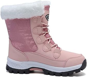 Womens Snow Boots Warm Fur Lined Winter Boots Anti Slip Ankle Boots Mid Calf Snowboots Waterproof and Cold-Resistant Outdoor Walking Shoes for Women Ladies Girls, Pink, 6.5