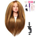 SILKY #27 Mannequin Head with Human Hair 40% Blonde 28" Professional Bride Hairdressing Cosmetology Doll Head Training Head Free Stand holder