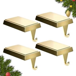 4-Pack Christmas Stocking Holders for Mantel, Weighted Metal Hooks, Gold
