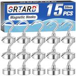 15 Pack Magnetic Hooks, 22 lb+ Neodymium Magnet Hooks Heavy Duty, Strong Magnetic Hooks for Cruise, Strong Magnets with Hooks for Fridge, Small Magnetic Holder for Van, Tool, Kitchen, Ceiling, Office