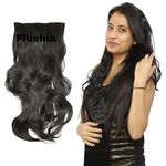 FLUSHIA Hair Extensions And Wigs Women's Step Cut Base Curly Hair 24 Inch| Curly/Wavy Hair Extensions | Clip in Long Wavy Synthetic Hair Extension (SHT1B) 24-26 Inch Natural Black.