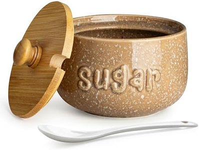 LYEOBOH Sugar Bowl with Lid and Spoon,17 OZ Cute Sugar Jar Container for Countertop, Ceramic Sugar Holder for Coffee Bar, Azucarera for Farmhouse, Rustic Home and Kitchen, Speckled Khaki