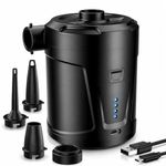 SUPPOU Electric Air Pump, 5200mAh Portable Air Pump with Fast Inflating/Deflating, Rechargeable Electric Pump with 4 Nozzles for Kids Paddling Pool, Swimming Pool, Airbed, Inflatable Boat (black)