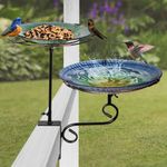 teyigarden 2-in-1 Deck Mounted Bird Bath, Glass Bird Bath Bowl with Adjustable Sturdy Metal Clamp Garden Birdbath & Bird Feeder for Outdoors Balcony Patio Deck Railing Decoration(Blue)