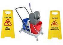 TARGET HYGIENE Double Bucket Mop Wringer Trolley Free with Caution Sign Board Combo Wet Floor & Cleaning in Progress - 40 LTR