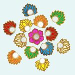 Gift Jaipur Wooden Multicolor Mix Lotus Flower Diya Rangoli 13 pc Candles with Wax | Deepak for Home Temple Decorations on Diwali Dusshera Wedding Pooja New Year