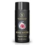 Organic Rose Water Face Toner with Hyaluronic Acid 150ml – Natural aloe vera skincare for clean and clear face - Simple hydrating facial cleanser toner - Rosewater face acne treatment - Satin Naturel