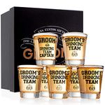 Groomsmen Gifts Groom's Drinking Team Shot Glasses - Pack of 6 Groom's Drinking Team Member + 1 Groom's Drinking Team Captain - 1.5 oz - Bachelor Party Favors