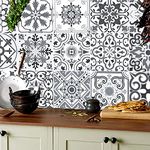 KAIRNE 15cm(6") 30 pcs Moroccan Tile Decal for Bathroom Decor,Stairs Tile Sticker,Light Grey Cement Tiles Decal Splashback for Kitchen Decor Peel and Stick Backsplash Tile Paint,Moroccan Stickers