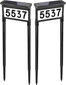Lacasa Solar Address Signs for Yard, Dual-Sided Illumination Solar House Numbers for Outside, Waterproof Outdoor Solar Mailbox Number Plaque, 3-Color Modes, 1 Pack
