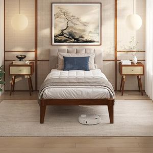 Bme Chalipa 14” Solid Wood Bed Frames - Wood Platform Bed Frame - Japanese Joinery Bed Frame - Wood Slat Support - Bed Without Box Spring - Easy Assembly - Minimalist & Modern Style, Walnut - Twin