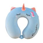 DC DECORIO Kids Travel Pillow,Unicorn Fur with Snap,U-Shaped Airplane Car Flight Head Neck Support Pillow for Adults Toddler Children,Boys,Girls (Blue)