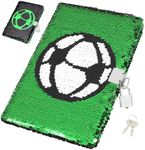 TOYANDONA Football Diary for Boys with lock and keys, Sequin Journal Notebook Kids Diary School Travel Notebook Gift ( Green )