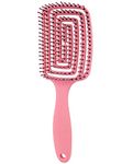 Naidev 1 PCs Curved Vented Hair Brush for Women Hollow Comb Smooth Comb Natural Curly Wet Dry Thick Straight Long Hair Comfortable Grip,Easy to Clean (pink)